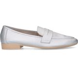 Manfield - Dames - Zilveren Leren Loafers - Platte Hak
