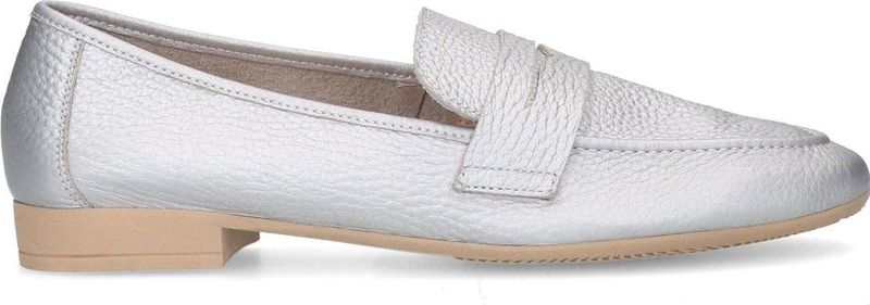 Manfield - Dames - Zilveren Leren Loafers - Platte Hak