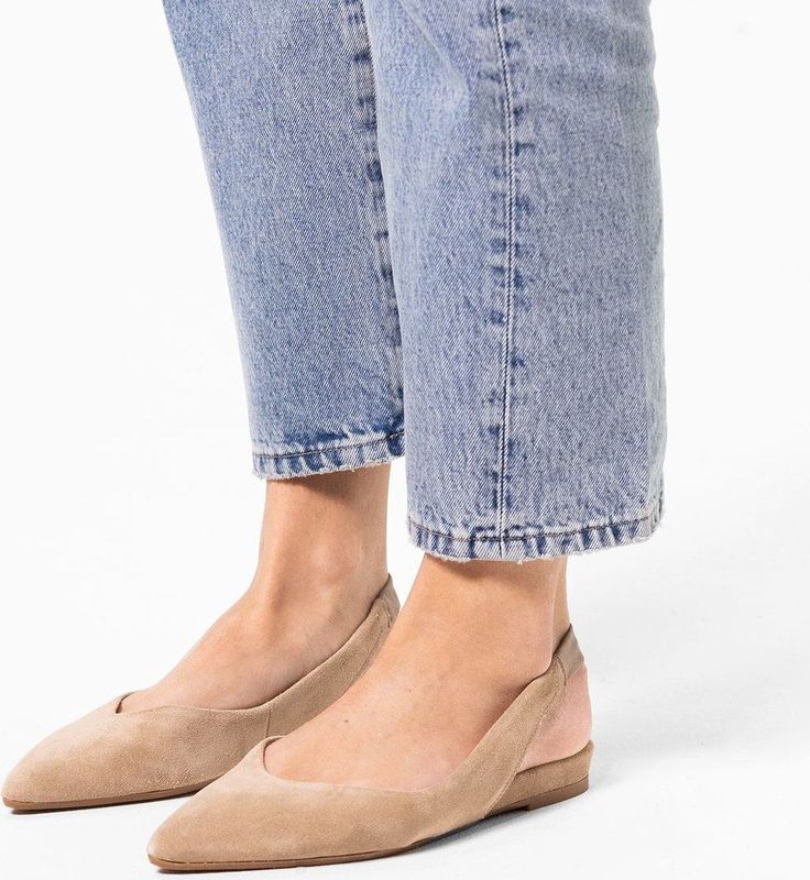 Manfield - Slingback Loafers - Beige - Suède - Leer Voering