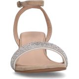 Manfield - Dames - Beige Suède Sandalen - Suède - Hak met Strass