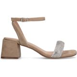 Manfield - Dames - Beige Suède Sandalen - Suède - Hak met Strass