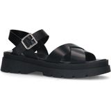 Manfield - Dames - Zwarte leren sandalen