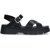 Manfield - Dames - Zwarte leren sandalen