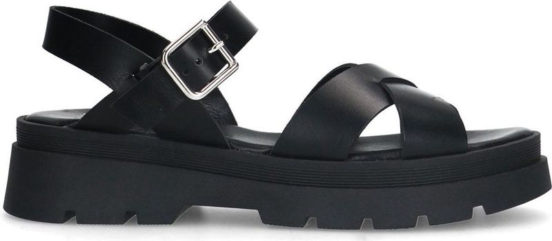 Manfield - Dames - Zwarte leren sandalen