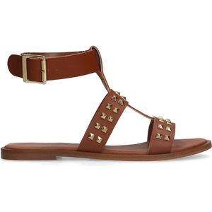 Manfield - Dames - Cognac leren sandalen met studs
