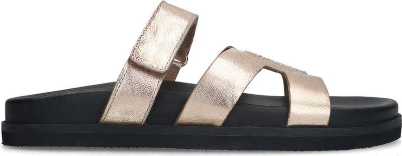 Manfield - Dames - Gouden leren slippers met bandje