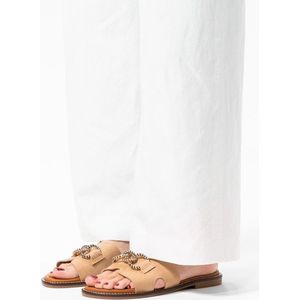 Manfield - Dames - Cognac Suède Slippers - Suède - Platte Hak 1 cm