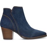 Manfield - Dames - Blauwe denim enkellaarsjes met hak