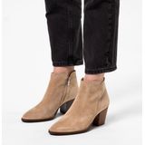 Manfield - Enkellaarsjes - Beige - Suède - Ritssluiting - Westernhak