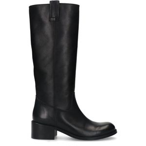 Manfield - Zwarte Leren Hoge Laarzen - Biker Boots - Blokhak 4 cm