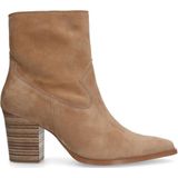 Manfield - Enkellaarsjes - Beige - Suède - Blokhak 7 cm