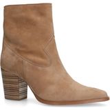 Manfield - Enkellaarsjes - Beige - Suède - Blokhak 7 cm