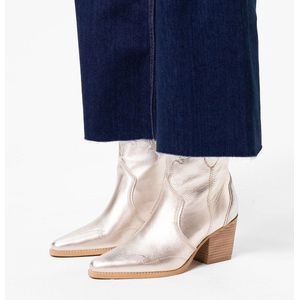 Manfield - Dames - Zilveren leren cowboylaarzen