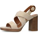 Manfield - Pumps - Beige - Canvas - Hoge Hak met Gesp