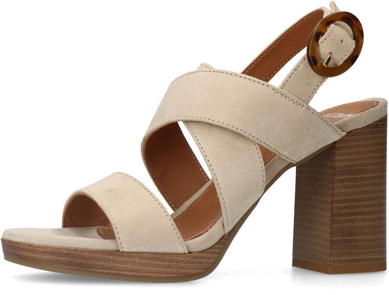 Manfield - Pumps - Beige - Canvas - Hoge Hak met Gesp