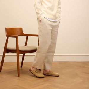 Manfield - Heren Instappers - Beige - Suède - Met Gesp