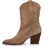 Beige suède cowboylaarzen met goudkleurige studs