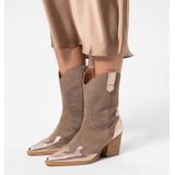 Taupe cowboylaarzen met goudkleurige metallic details