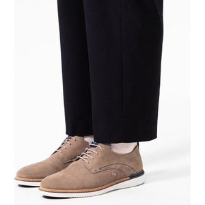 Manfield - No Stress - Veterschoenen - Taupe - Suède - Leer