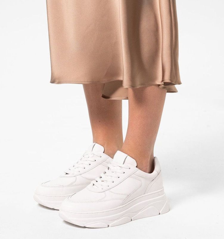 Manfield - Dames - Witte leren sneakers