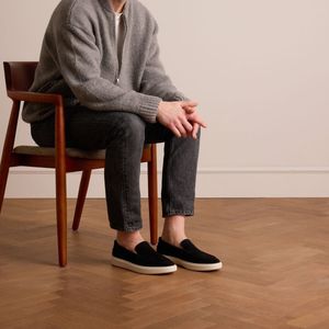 Manfield - Zwarte Suède Loafers - Suède - Witte Zool - Casual Look