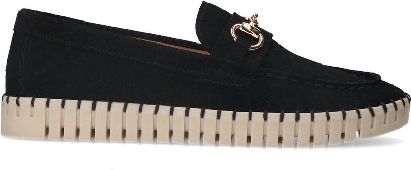 Manfield - Loafers - Zwart - Suède - Plateauzool 2,5 cm