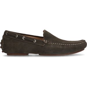 Manfield - Mocassins - Olijfgroen - Suède - Platte Zool - Leer Voering