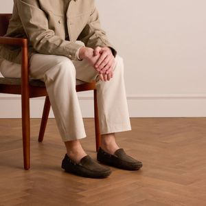 Manfield - Mocassins - Olijfgroen - Suède - Platte Zool - Leer Voering