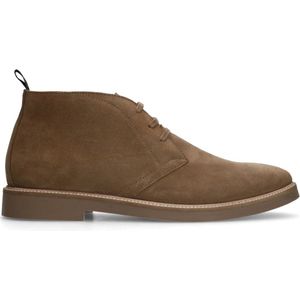 Manfield - Heren - Taupe Veterboots - Suède - Platte Hak