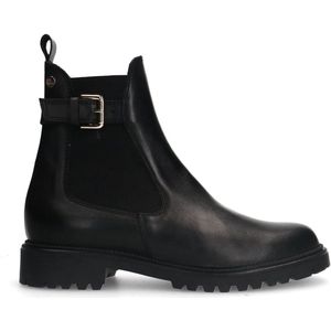 Manfield - Zwarte Chelsea Boots - Leren - Met Gesp