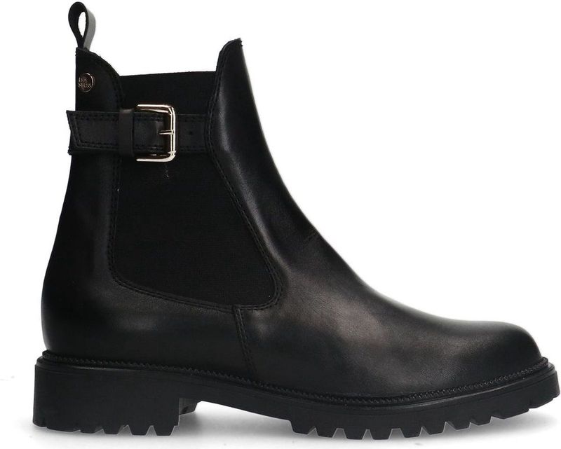 Manfield - Zwarte Chelsea Boots - Leren - Met Gesp