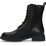 No Stress - Dames - Zwarte leren veterlaarsjes