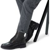 No Stress - Dames - Zwarte leren veterlaarsjes