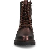 No Stress - Dames - Bronskleurige Leren Veterlaarsjes - Ritssluiting - Platte Hak 2 cm