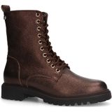 No Stress - Dames - Bronskleurige Leren Veterlaarsjes - Ritssluiting - Platte Hak 2 cm