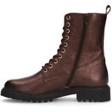 No Stress - Dames - Bronskleurige Leren Veterlaarsjes - Ritssluiting - Platte Hak 2 cm