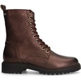 No Stress - Dames - Bronskleurige Leren Veterlaarsjes - Ritssluiting - Platte Hak 2 cm