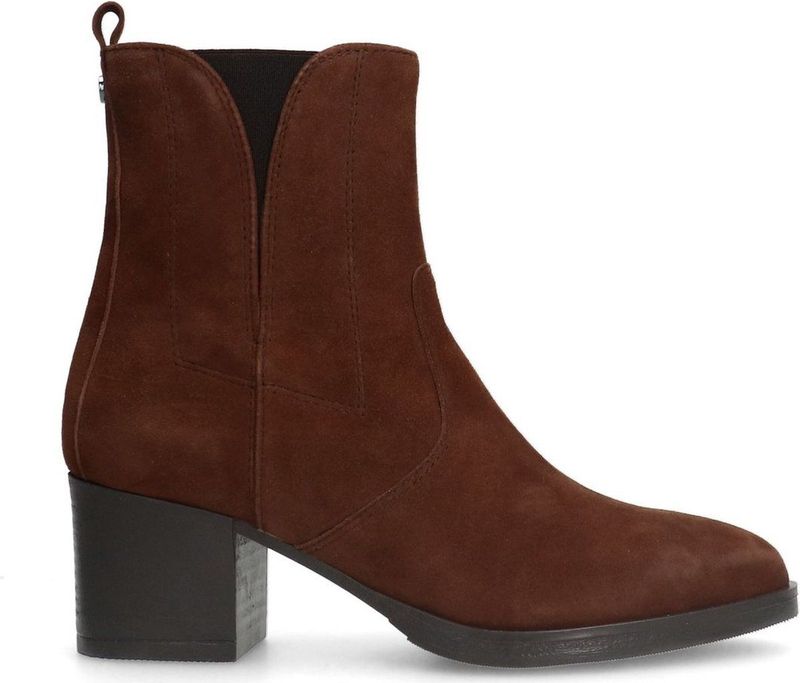Manfield - Cognac Suède Blokhak Enkellaarzen - Dames