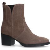 No Stress - Dames - Enkellaarsjes - Taupe - Leren - Glitter Detail - Blokhak 6 cm