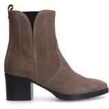 No Stress - Dames - Enkellaarsjes - Taupe - Leren - Glitter Detail - Blokhak 6 cm