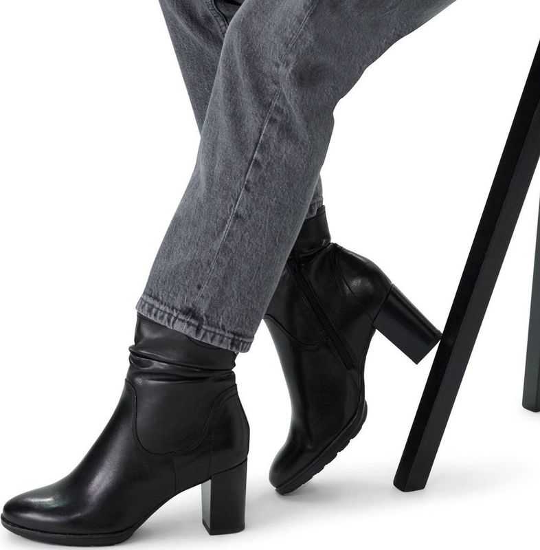 No Stress - Dames - Zwarte leren enkellaarsjes met hak