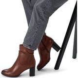 No Stress - Dames - Cognac leren enkellaarsjes met hak