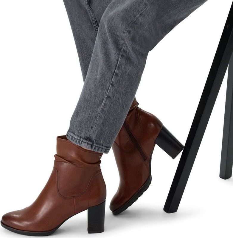 No Stress - Dames - Cognac leren enkellaarsjes met hak