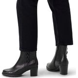 No Stress - Dames - Zwarte leren croco enkellaarsjes met hak met chain