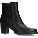 No Stress - Dames - Zwarte leren croco enkellaarsjes met hak met chain