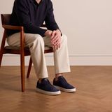 Manfield - Heren - Blauwe Loafers - Suède - Witte Zool