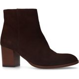 Manfield - Dames - Bruine Suède Enkellaarsjes met Hak - Blokhak 6 cm