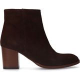 Manfield - Dames - Bruine Suède Enkellaarsjes met Hak - Blokhak 6 cm