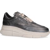 Manfield - Chunky Leren Sneakers - Zilver - Vetersluiting - Chunky Zool