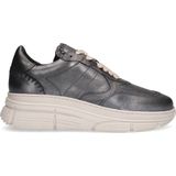 Manfield - Chunky Leren Sneakers - Zilver - Vetersluiting - Chunky Zool